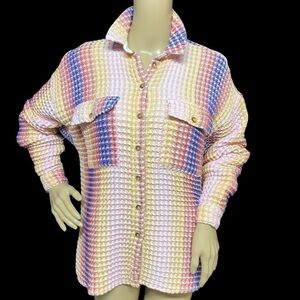 BDG Women’s Multicolor XS Waffled Button Down Long Sleeve Shirt in EUC